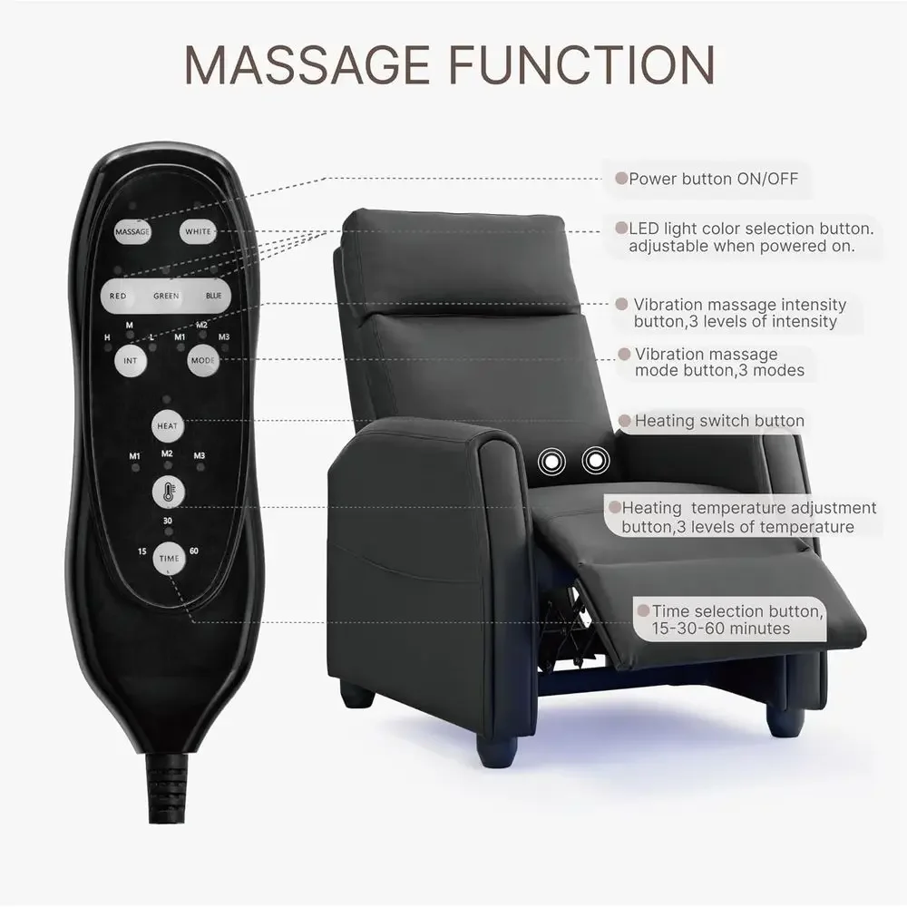 Black PU Leather Home Theater Recliner with Lumbar Support, Massage, Heat, and Vibration image 4