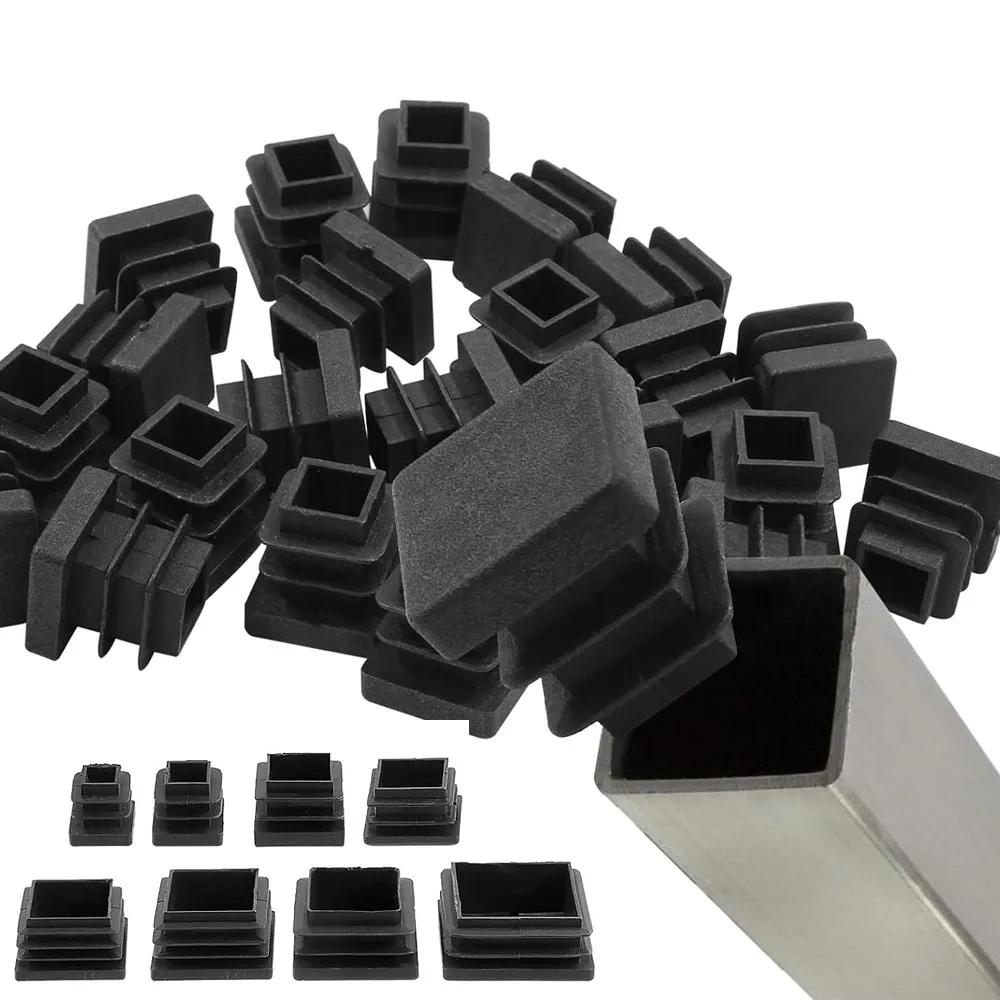 100Pcs 10mm-50 mm Black Square Tubing Plug Tubing Post Plastic Plug for Garden Furniture Foot Square Tube Square Plastic Plug