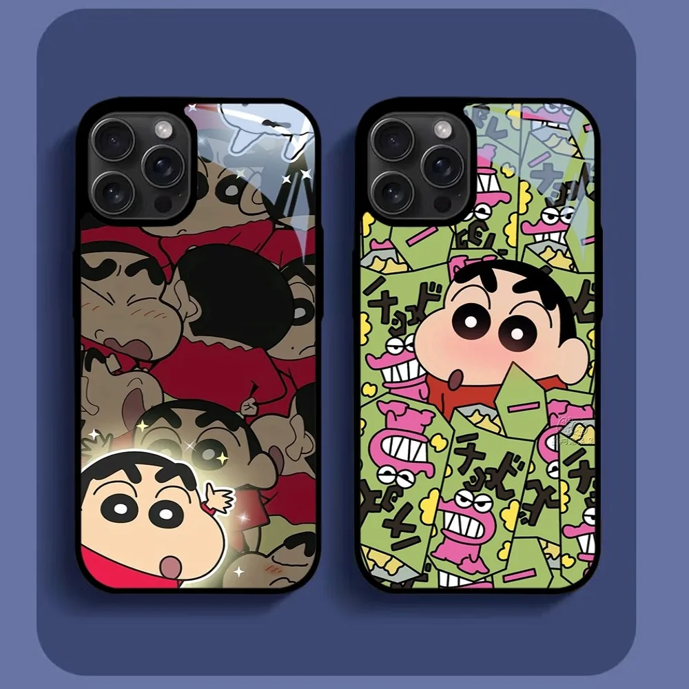 Cartoon Cute C-Crayon S-Shin-chan Phone Case For iPhone16 15 14 13 12 11 Pro Xs Max Mini XR X 7 8 Plus luxury Mirror Hard Funda