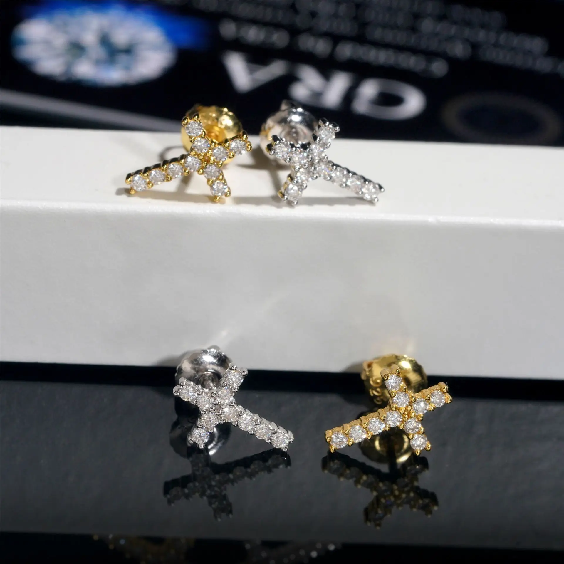 Fine jewelry 925 sterling silver VVS moissanite diamond earrings cross thread gold plated stud earrings women