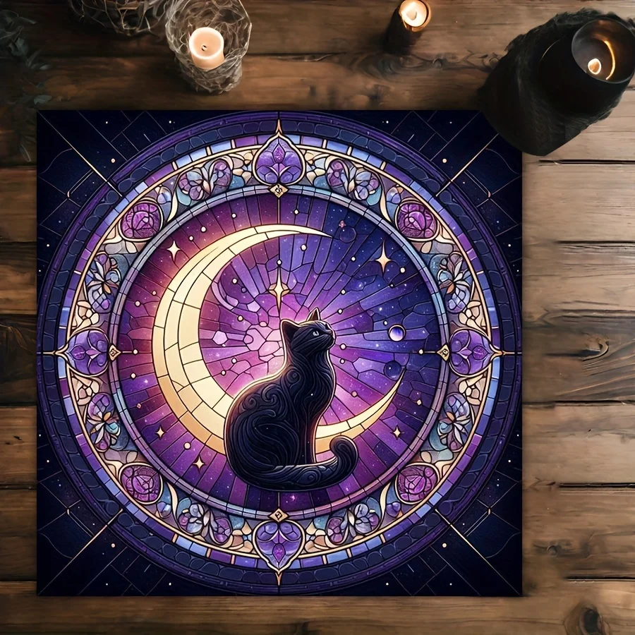 Tarot Cloth Small Tarot Cloth Astrology Sun Sacred Geometry Ritual Mat Witchcraft Spiritual Stained Glass Moon Black Cat