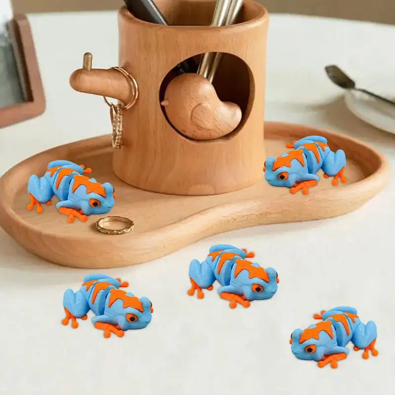 Figuras de rana, decoración de escritorio, articulaciones móviles, soporte emocional, modelo realista de Animal para estantería, baño, jardín de hadas