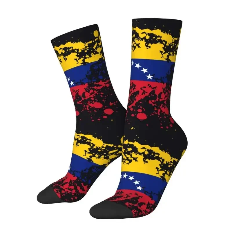 Cute Venezuela Flag Ink Splatter Socks Men Women Warm 3D Printed Bolivarian Republic of Venezuela Sports Football Crew Socks