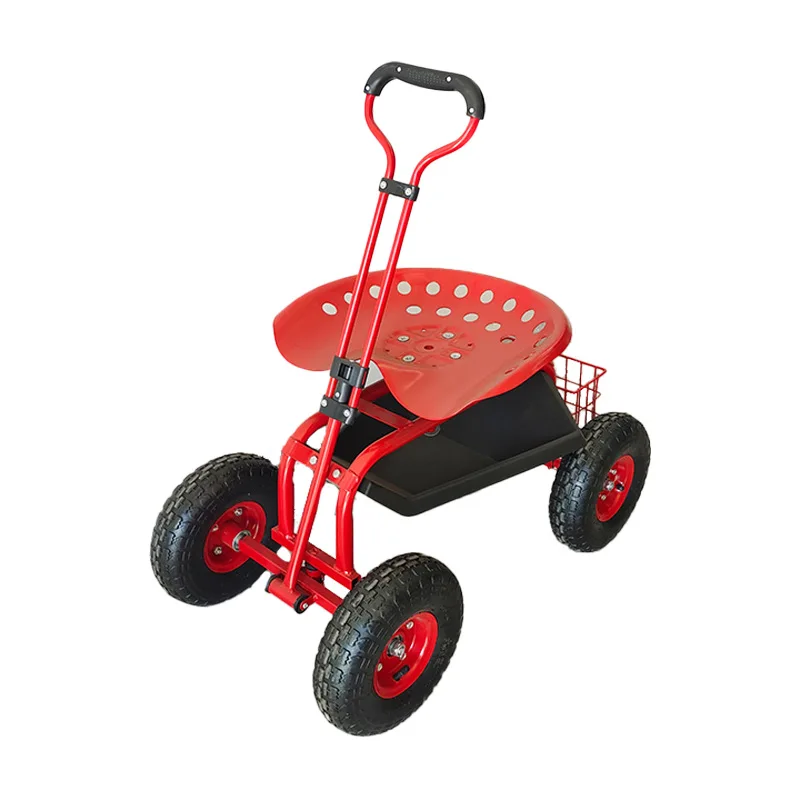 

360 degree rotating seat, iron, four-wheel tool, telescopic handle, gardening garden car