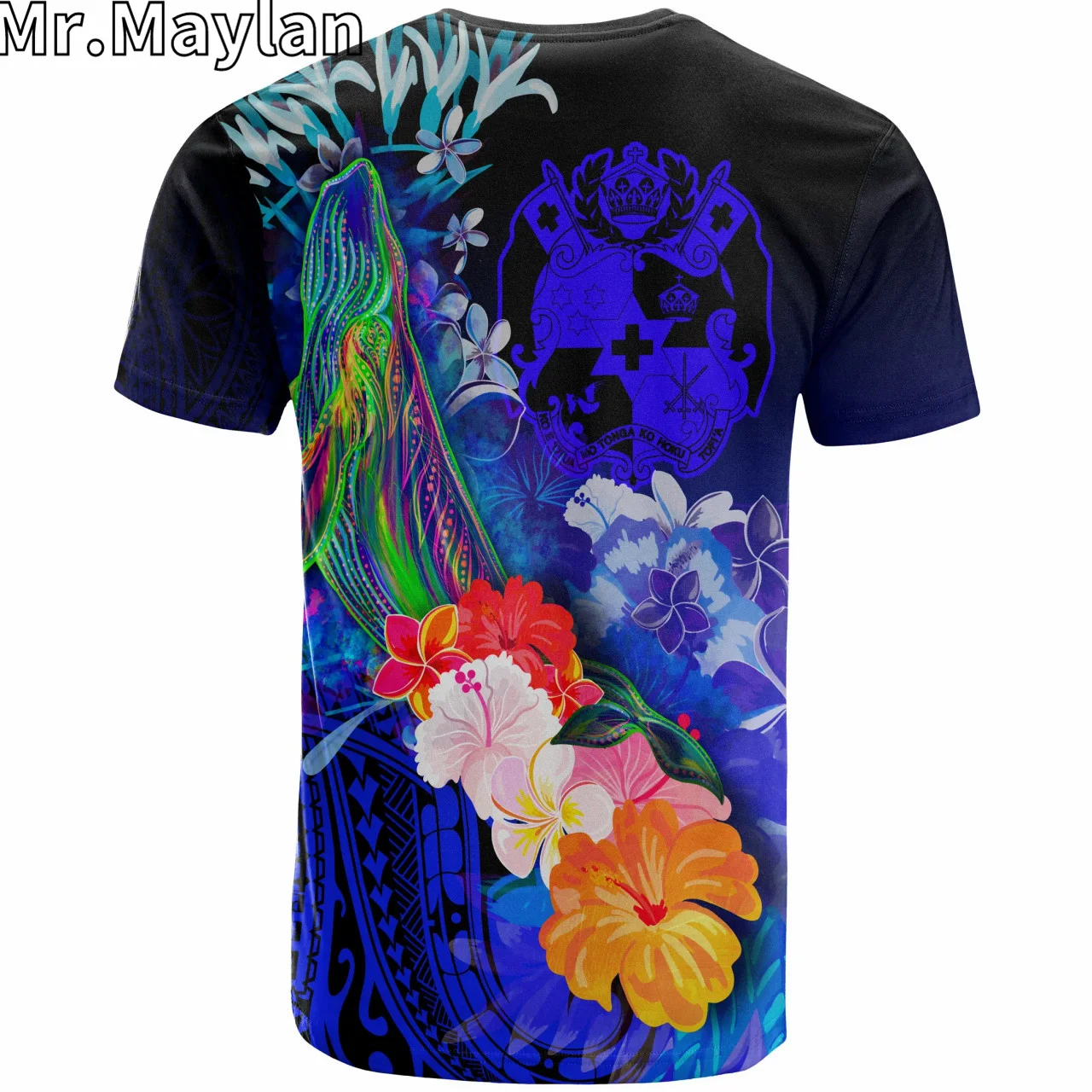 Custom 3D Print Tonga Polynesian Blue T Shirt Humpback Whale with Tropical Flowers T Shirts Men Women Streetwear Unisex Tee Tops