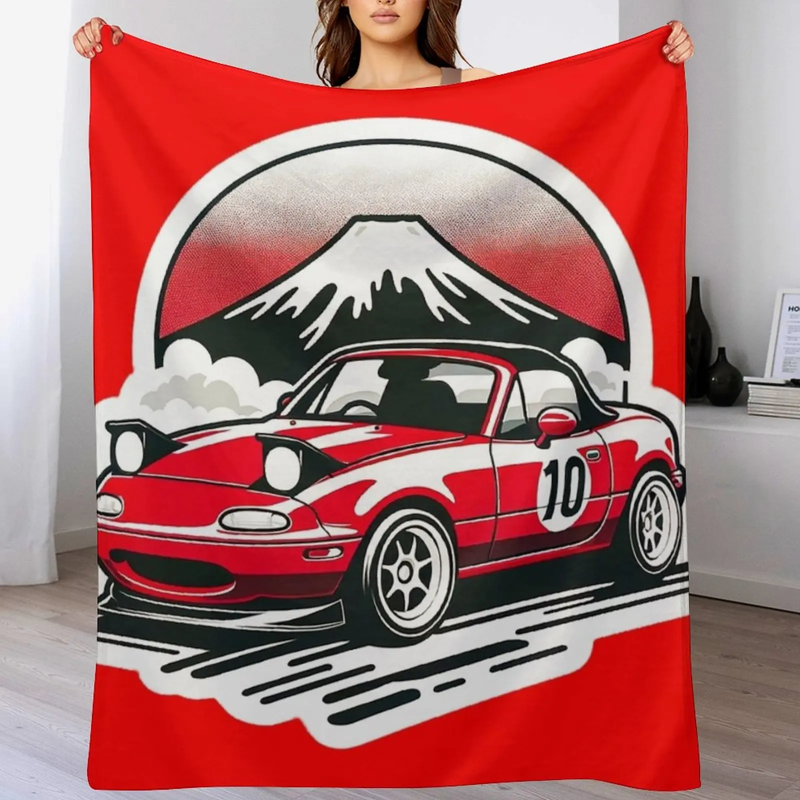 

Very red Miata NA 10 in front of a mountain Throw Blanket Modern Design Soft Blanket for Home Decor