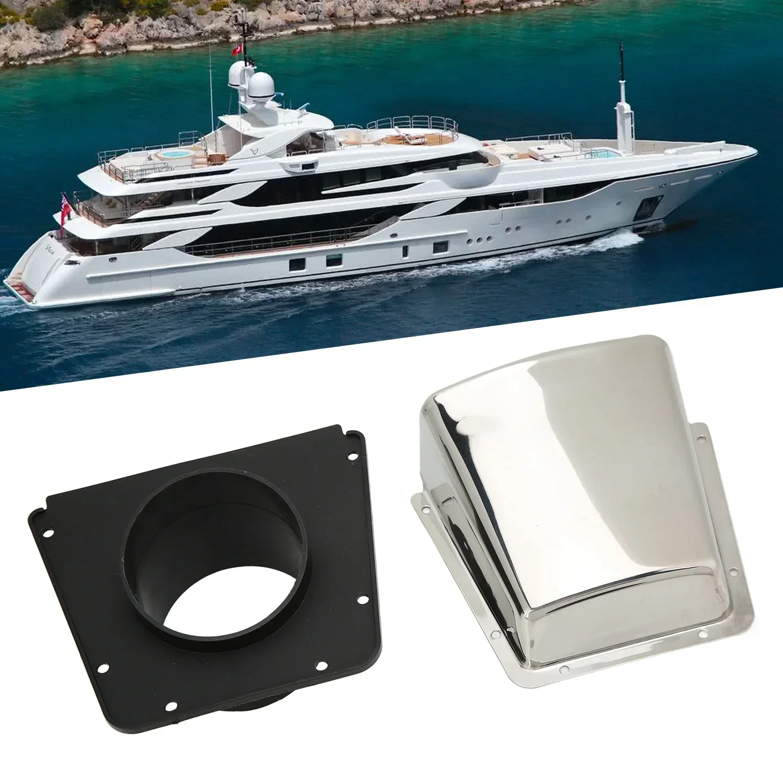 Marine Vent Cover 304 Stainless Steel with Nylon Base Moisture Proof for Boats Yachts Cowl Ventilator Cover Accessory