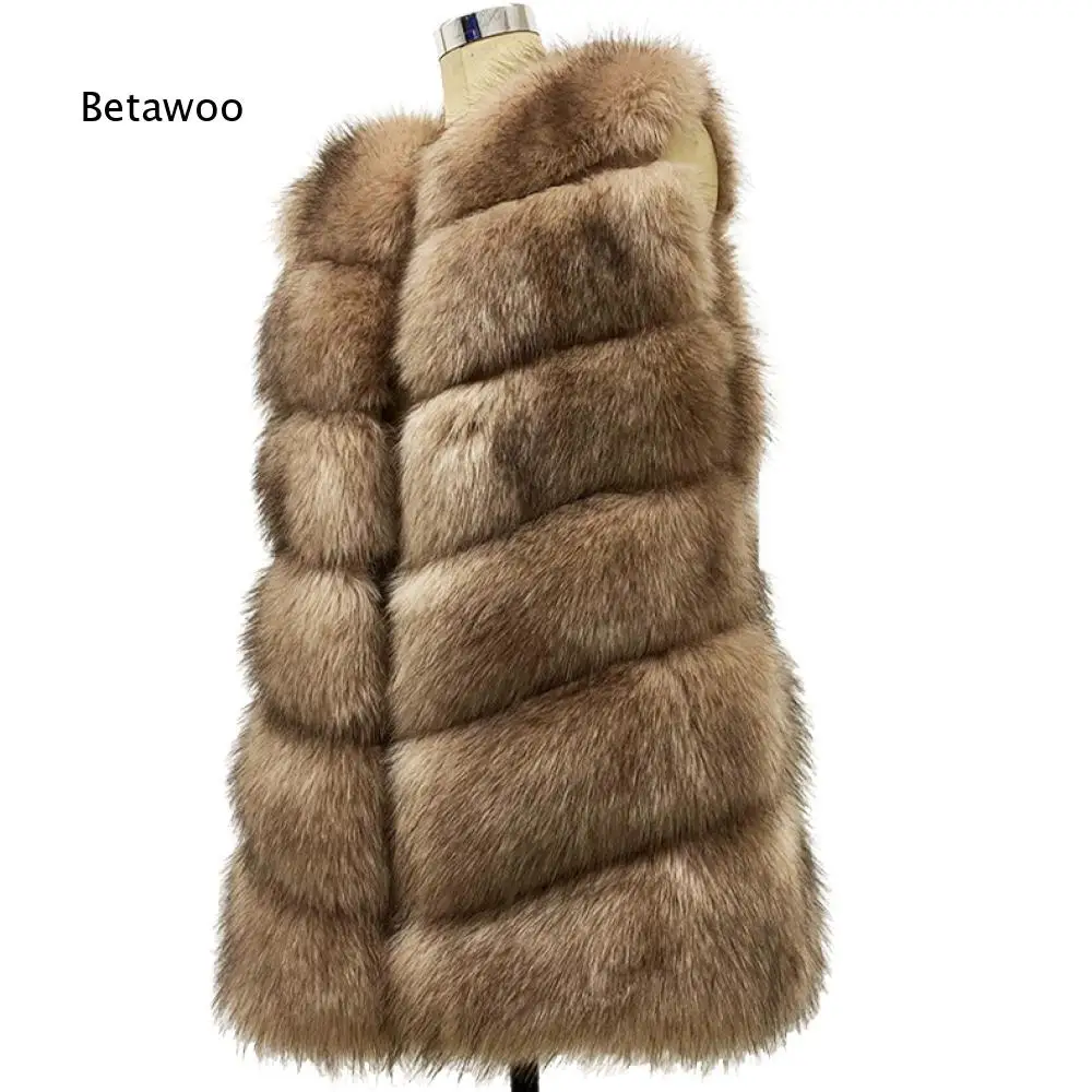 Mid Length Sleeveless Faux Fur Vest For Women V Neck Chevron Styled Plush Gilet Thick Warm Outerwear For Cold Season Daily Use