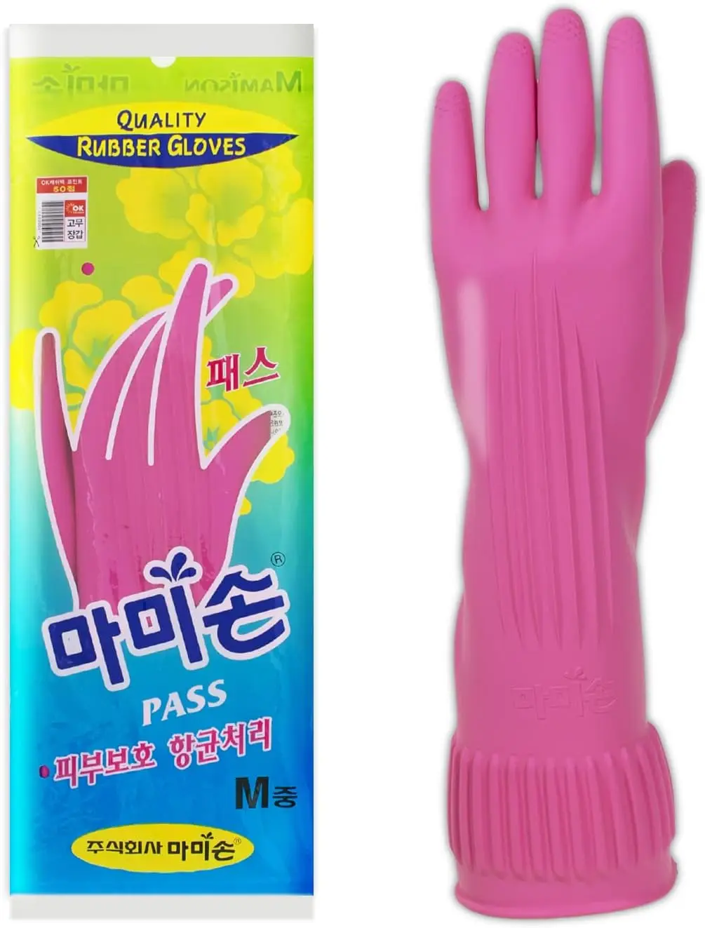 

Pink Waterproof Rubber Gloves Size M, Soft Latex, 1 Pair, Kitchen Cleaning, Non-Slip Grip, 13.7inch