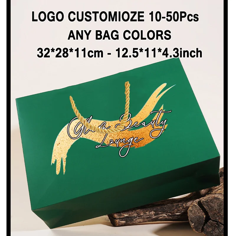 10-50 قطعة حقائب للهدايا قابلة لإعادة الاستخدام أكياس الحفلات الورقية مع مقابض طباعة شعارك لصالح أكياس لعيد الميلاد شعار تخصيص أكياس البوتيك
