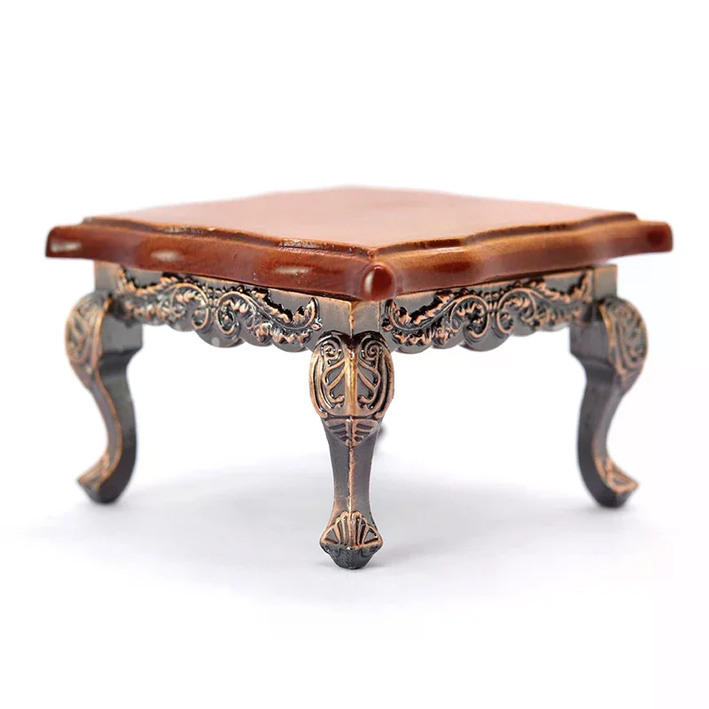 قطعة واحدة من إكسسوارات بيت الدمى المصغر، طاولة مربعة صغيرة بتصميم عتيق، ديكورات ألعاب عائلية