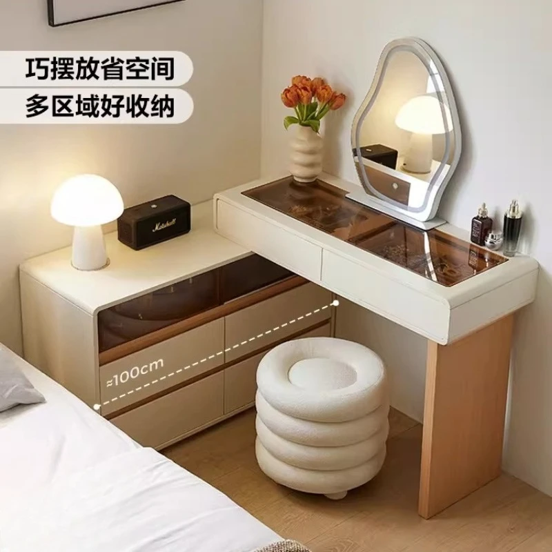 

Simple Dressing Table Glass Top Chest of 6 Drawers Organizer Makeup Vanity Table Wood Chair Muebles De Dormitorio Furniture
