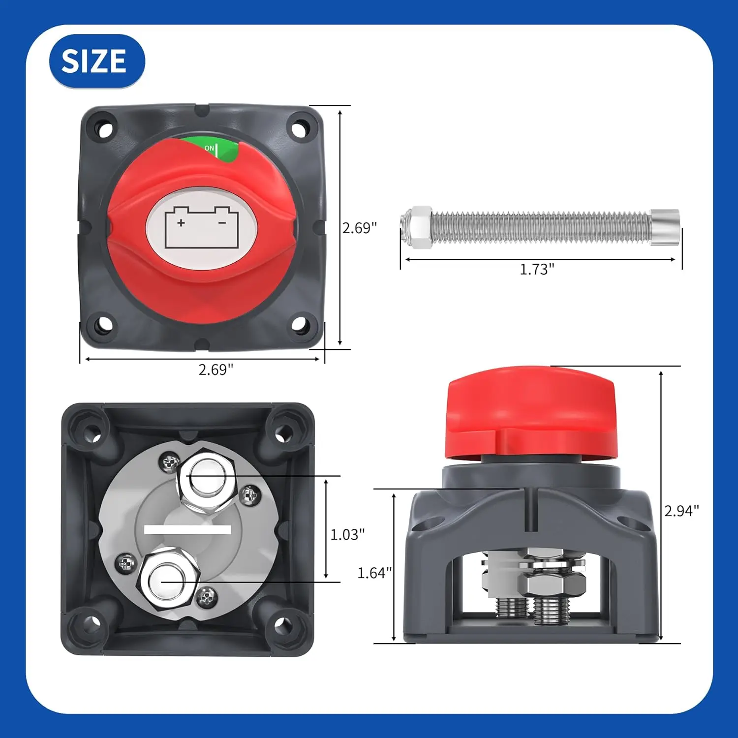 DaierTek Battery Disconnect Switch 12V 48V RV Car Marine Battery Switch Copper Battery Cut Off Switch for Boat ATV UTV Vehicles