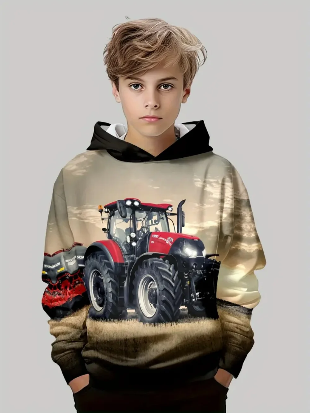 Boy Fashion 3D Print Car Tractor Hoodies Children Sweatshirt Hoodies Boy Tops Male Tracksuits Outdoors Clothes Outdoors Hoodies