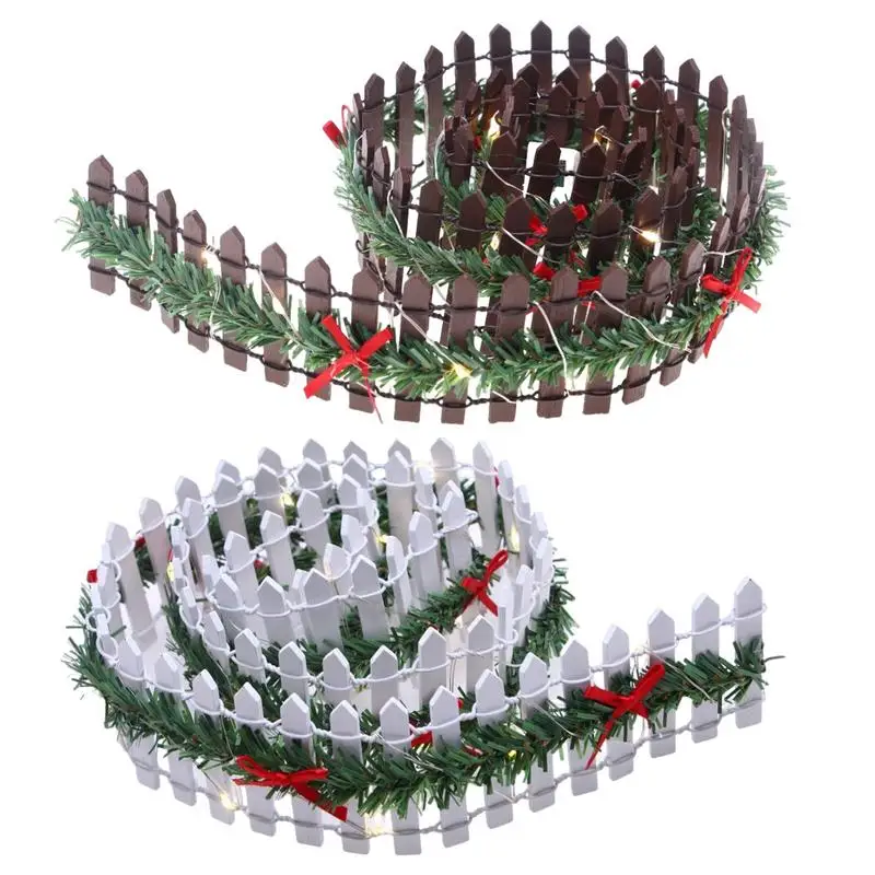 Miniature Christmas Tree Fences Wooden Fairy Garden Accessories With LED Light Party Decoration for Christmas Village Landscape