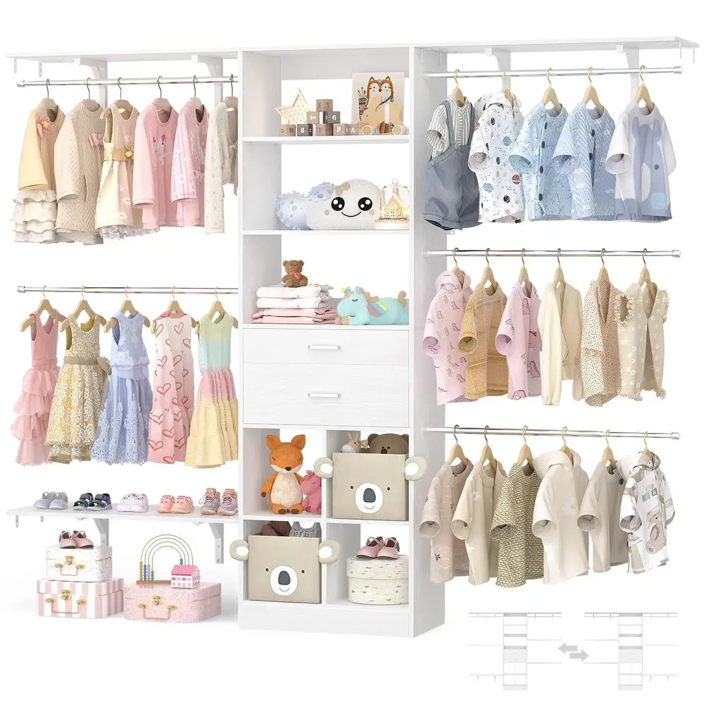 

Closet System 58FT Closet Organizer System with Wooden Drawers amp Cube Storage Organizer, To 96 Closet Systems for Nursery