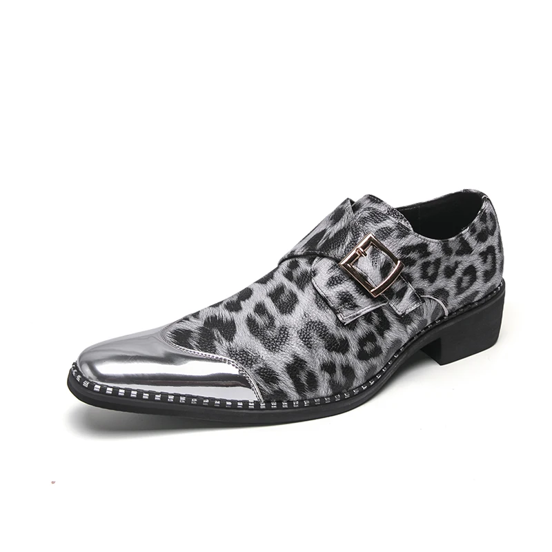 Men Chelsea Business Leather Shoes Classic Leopard Print Leather Buckle Loafers High Quality Pointed Party Wedding Casual Shoes