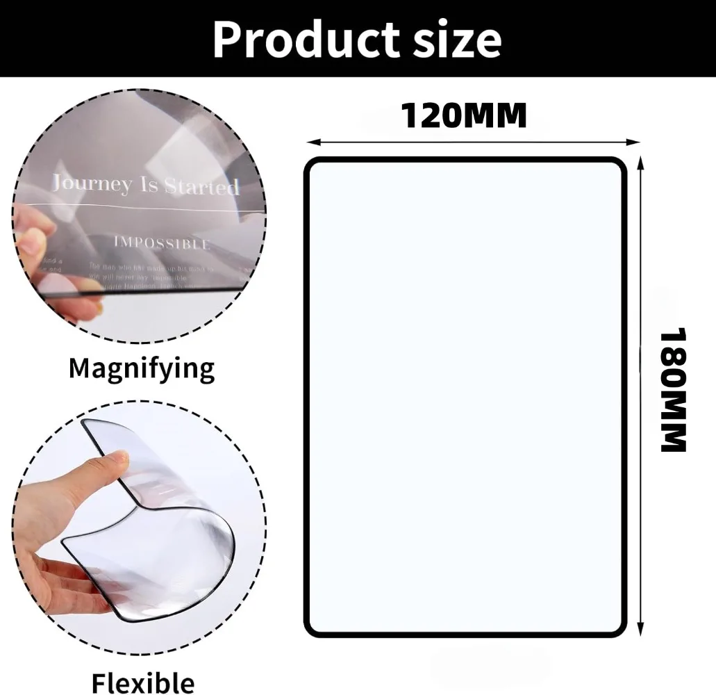 3X Magnifier Magnifying PVC Plastic Sheet Easy Handhold Full Page Reading Aid Low Vision for Books Reading Newspaper 180*120mm