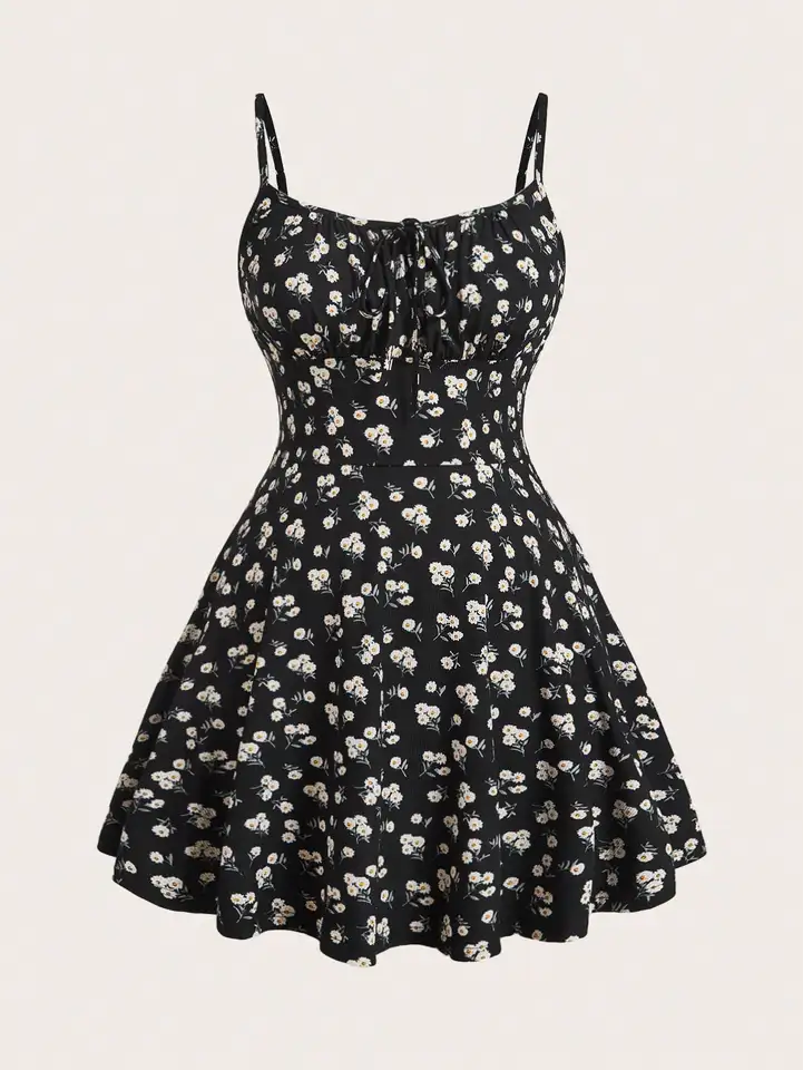 Vestido Camisero Elegante Sin Mangas con Tirantes Finos y Estampado Floral 3