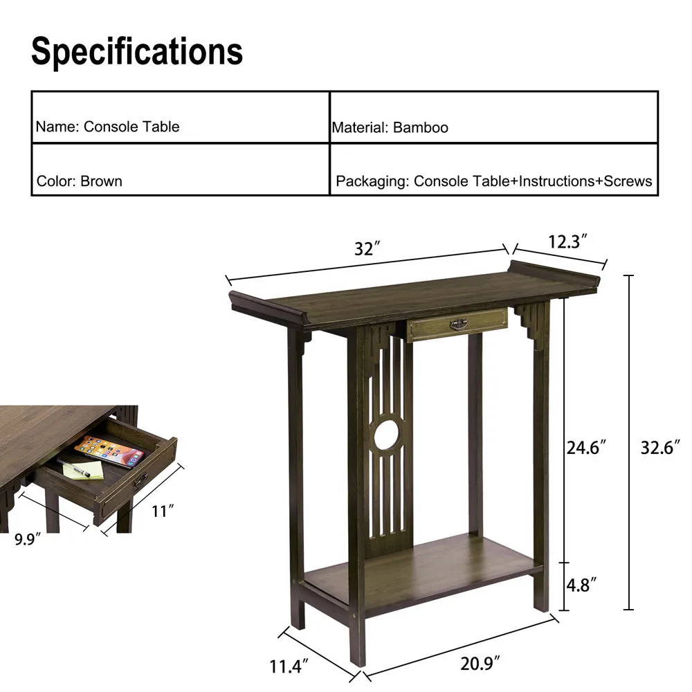 LUVODI Classic Wood Console Entryway Table with Drawer Bottom Shelf Accent Foyer Hall Table  for Living Room