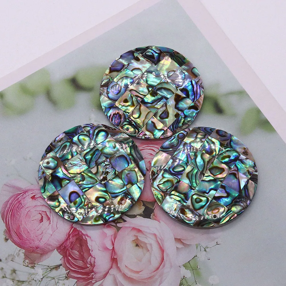 

Size 40mm Round Handmade Charm Natural Abalone Pendant Spliced Pendant Diy Fashion Jewelry Making Necklace Pendant Earrings Gift