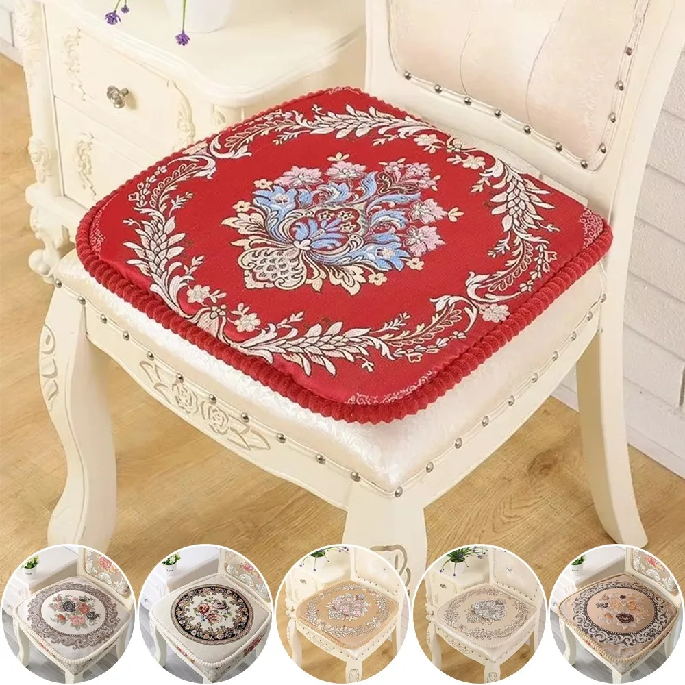 

Vintage Beautiful Chair Cushion Thickened Removable Washable Delicate Jacquard Embroidery Dining Chair Cushion Home Decoration