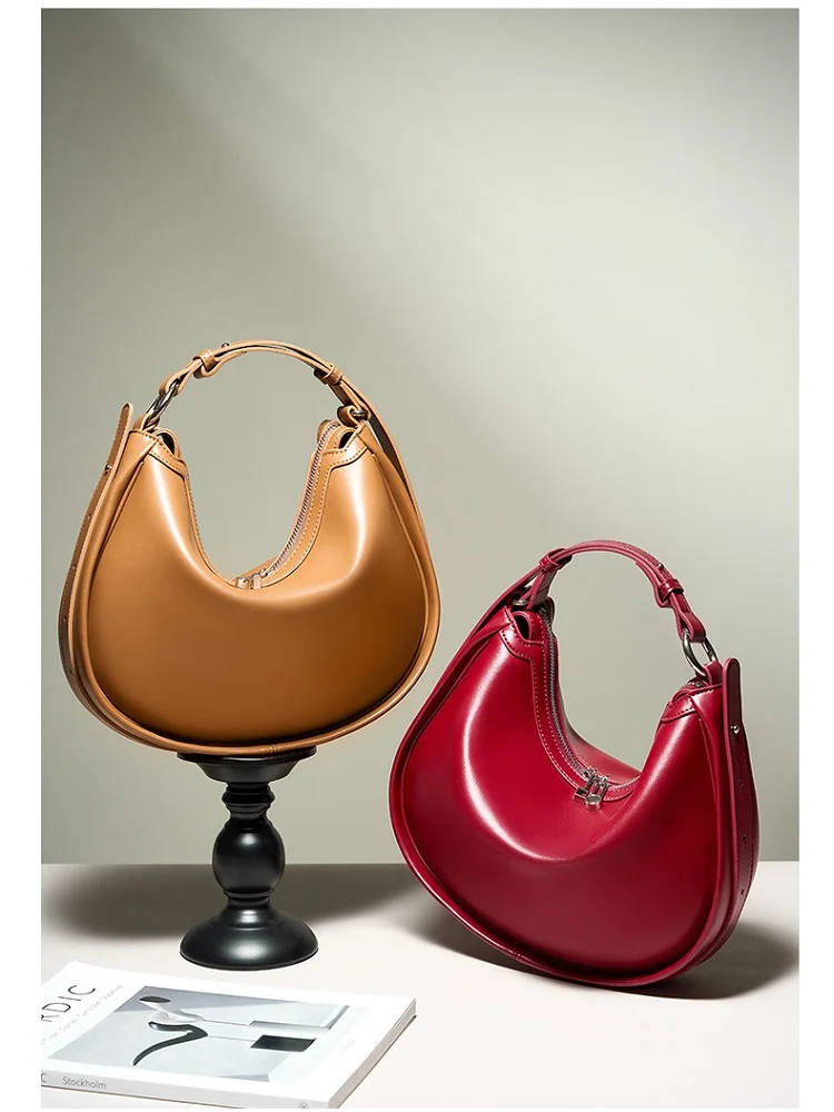 100% Genuine Leather Women Crescent Bag Handbag Luxury Women 2025 New Simple High Quality Shoulder Crossbody Bag Commuter