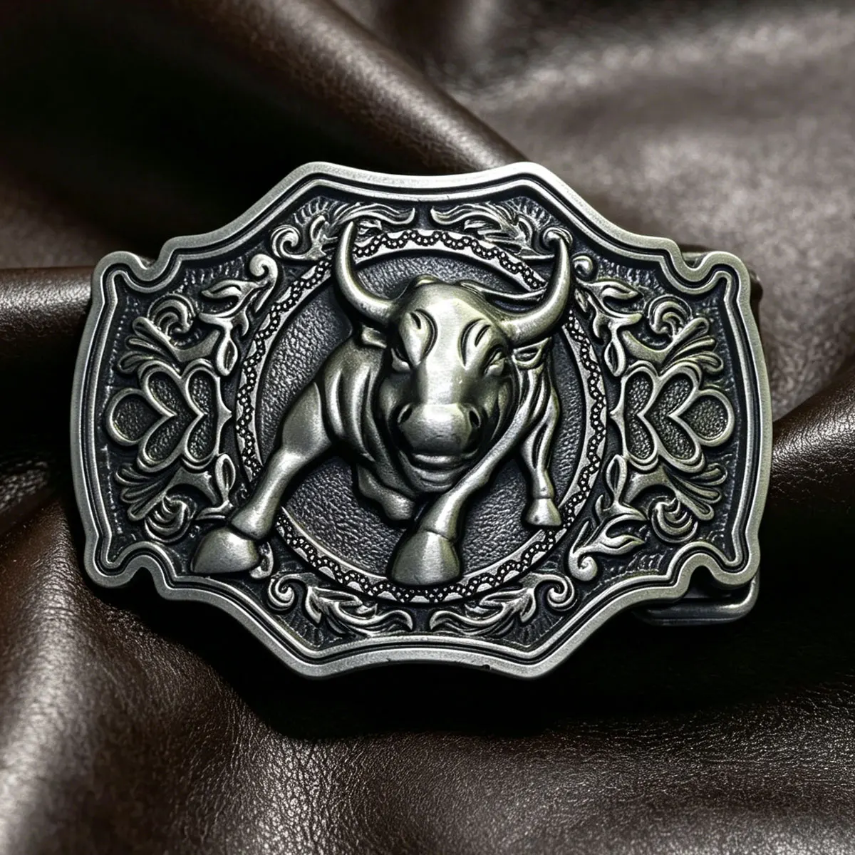 Longhorn Bull Belt Buckle - Retro Western Cowboy Style Embossed Belt Buckle for Men