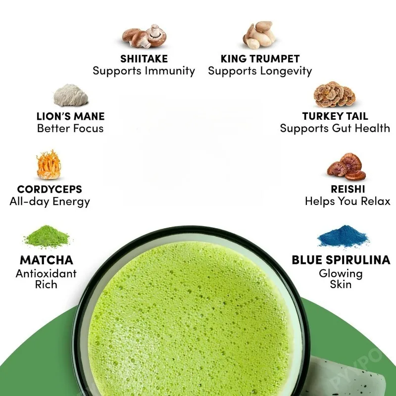 Organic Mushroom Matcha Supplement with Ganoderma Lucidum Lion’s Mane 180g of Natural Nutrients view 2