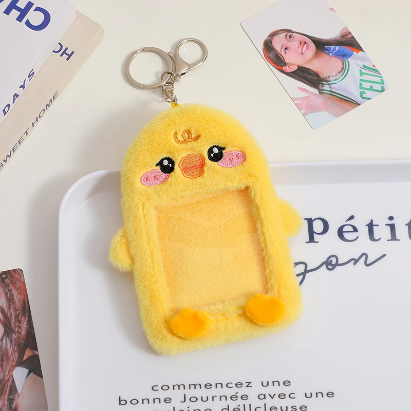 Soft Plush 3 Inch Korean Photocard Holder Cartoon Animal Series Dog/Cat/Chick/Rabbit Photo Card Holder Bag Pendant Stationery