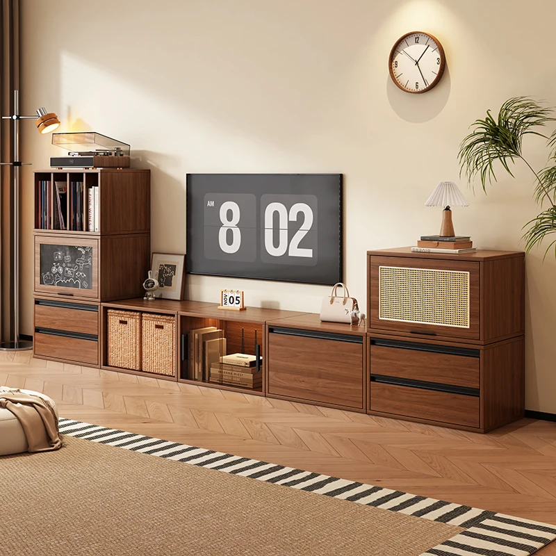 

Solid Wood Cabinet Set TV Sideboard Storage Shelving Unit Floor-standing Bookcase Cabinet Household Low Luxurious Bookcase