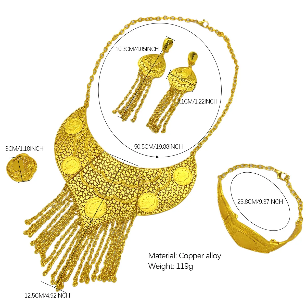 Moda Dubai 24K banhado a ouro colar personalizado, brincos, anéis, pulseiras, conjunto de joias para festa de casamento para amantes DD10838