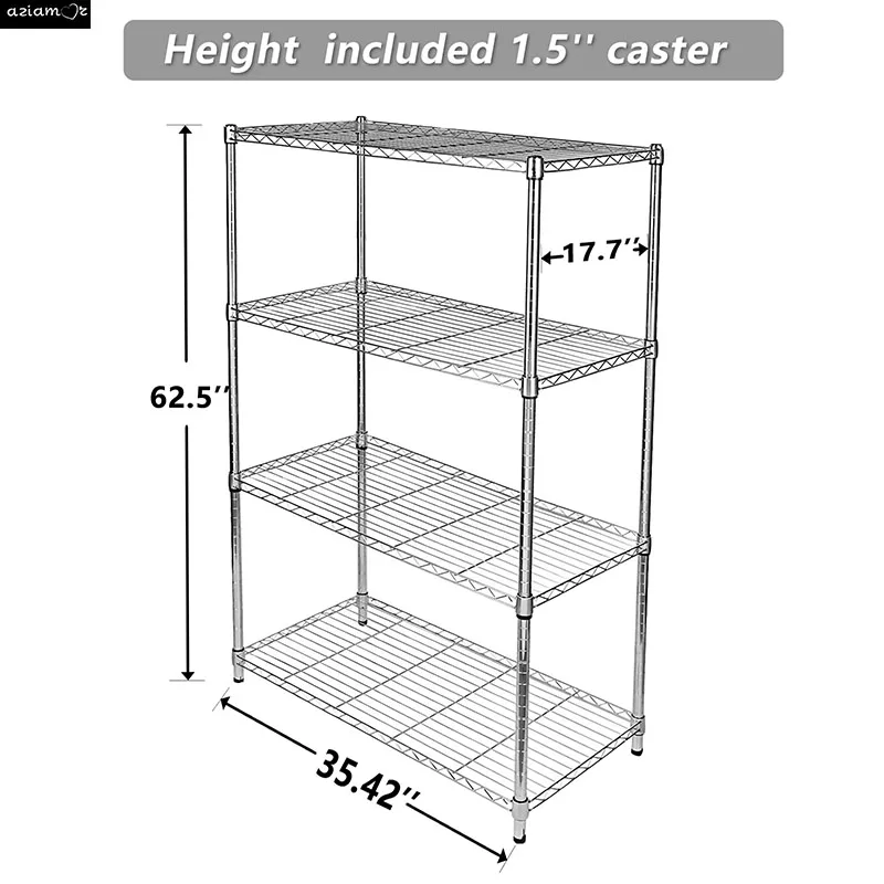 Simple Deluxe 4-Tier Heavy Duty Storage Shelving Unit, Heught Adjustable, Chrome,35.43