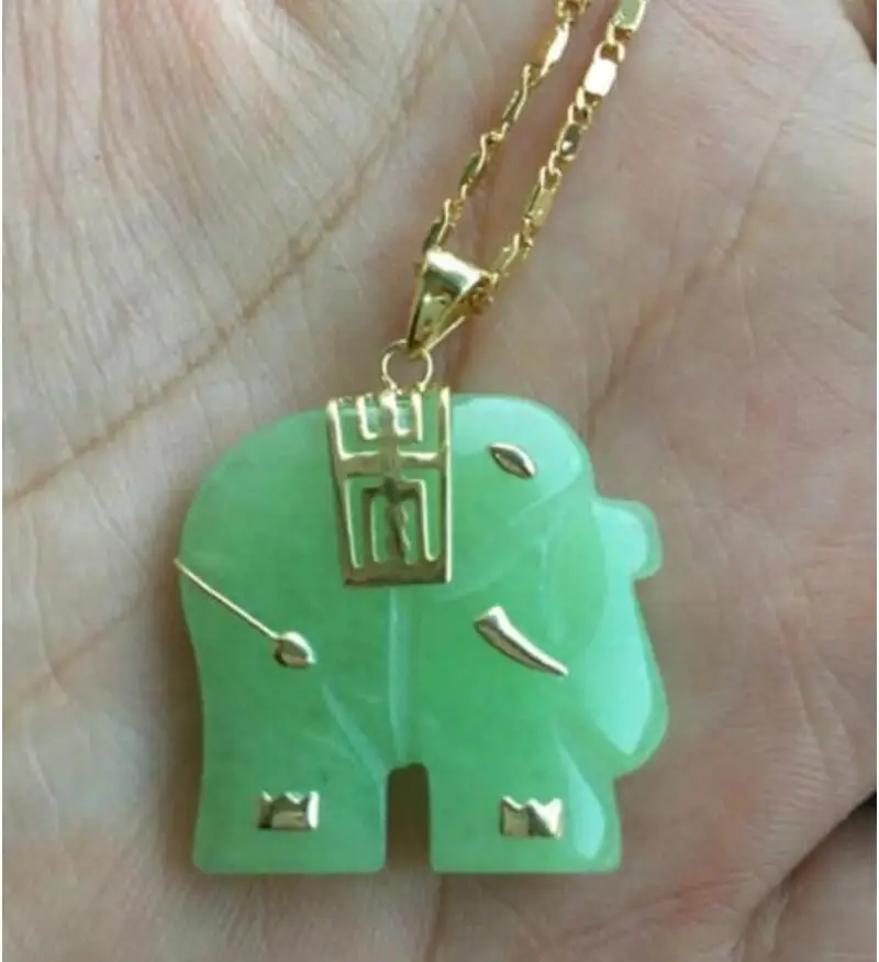 

Asian NATURAL green jade Elephant Pendant Necklace