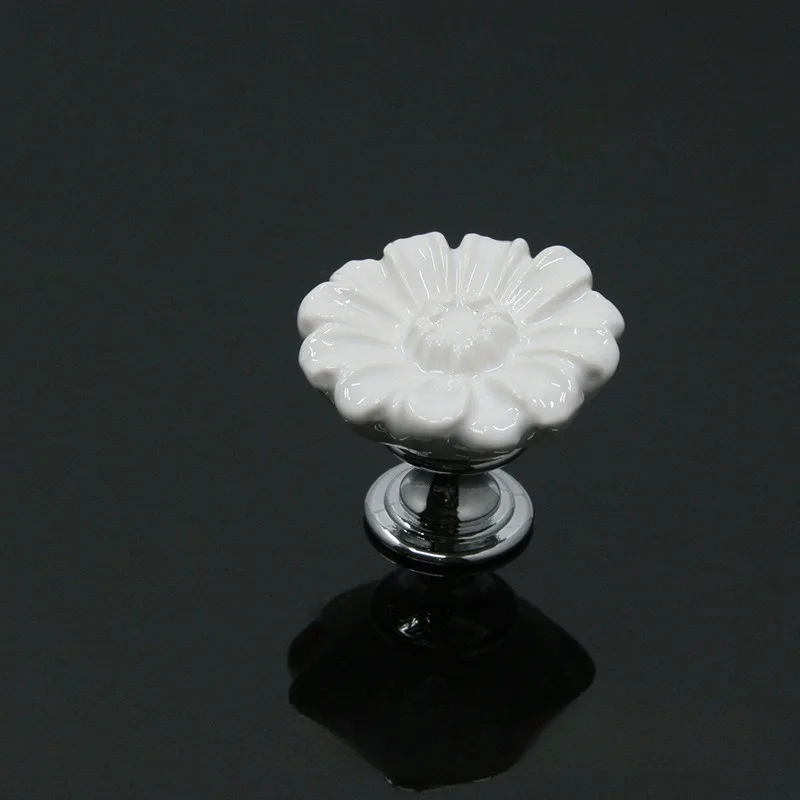 1PC Vintage Flower Cabinet Knob Ceramic Kitchen Cupboard Drawer Door Pull Handles White Furniture Hardware with Screw Home Decor