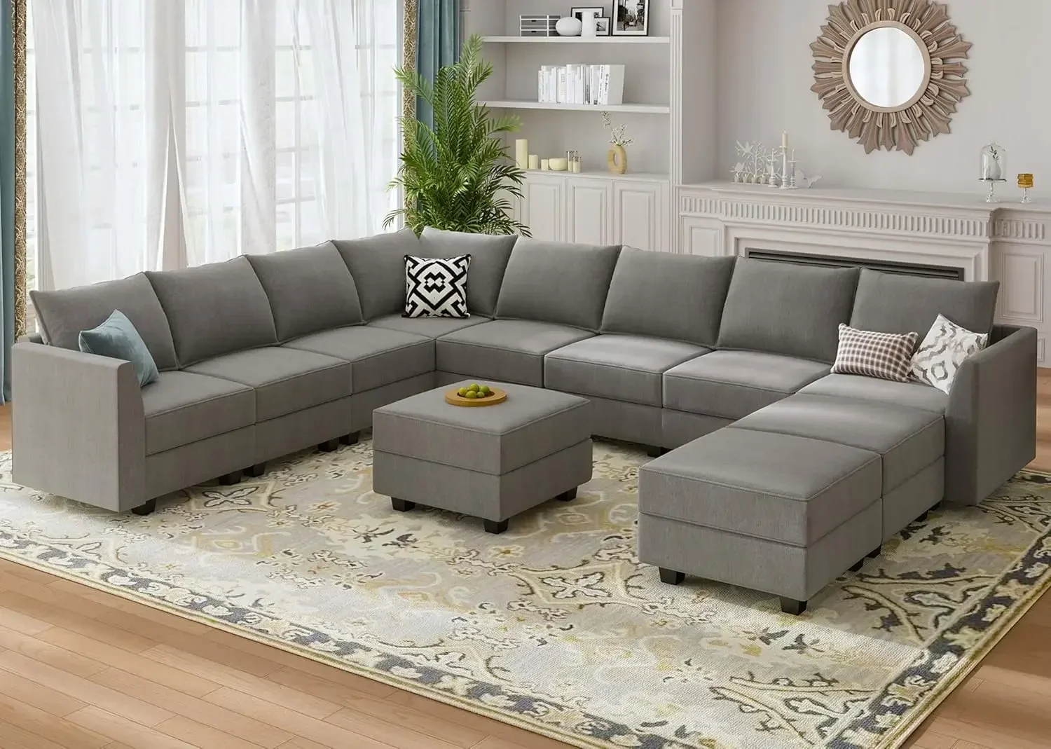 Modular Sectional Couch with Storage Seats Convertible Sofa Couch with Ottoman U Shaped Sectional Set for Living Room