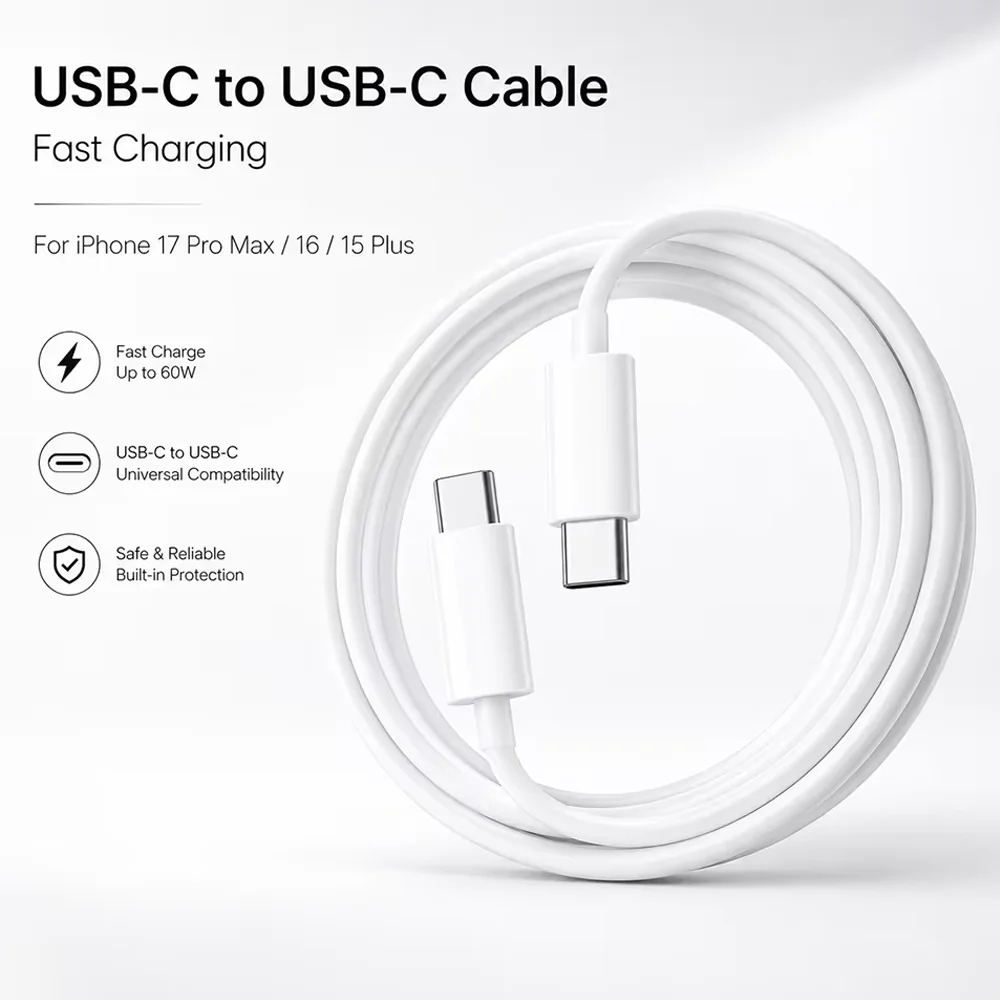 Type C Cable 100W USB C Cord Type C to Type C Line for Apple Iphone 16 15 Pro Max Samsung Xiaomi Huawei Fast Charging Wire White