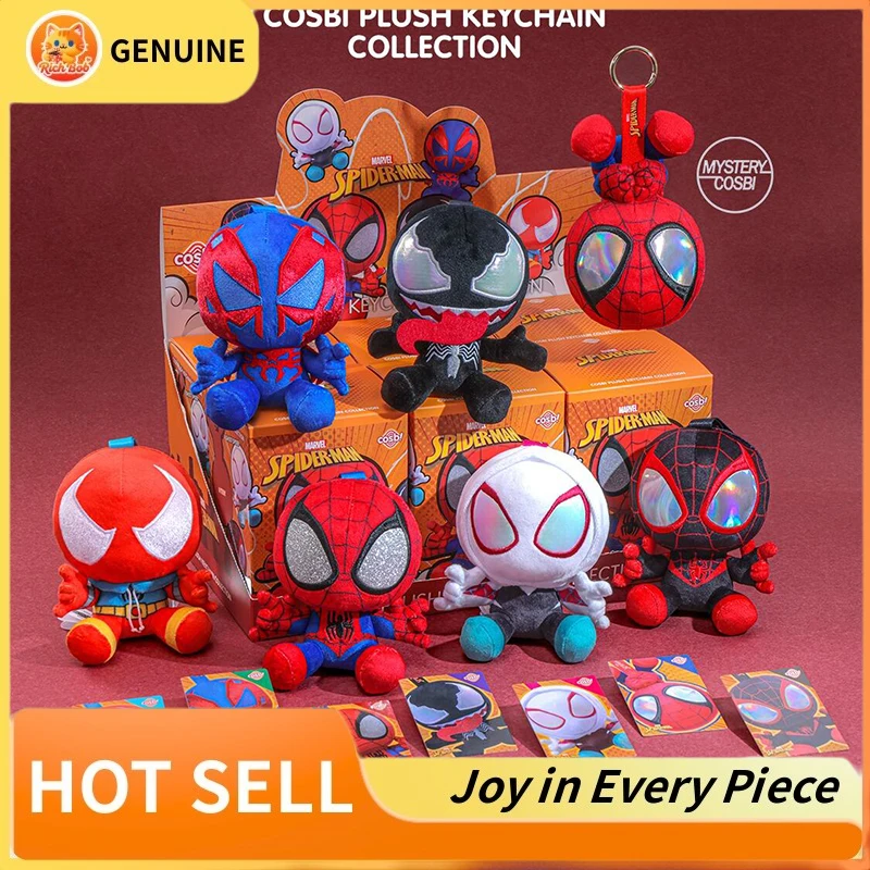 

Authentic Hottoys Spider-Man Cosbi Blind Box Plush Doll Keychain Gift Desktop Collected Mystery Trendy Surprise Children Gifts