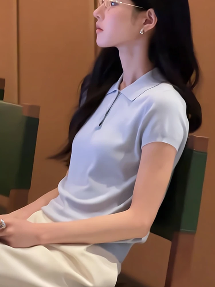 

Удобная для кожи однотонная футболка Faion Top, удобная трикотажная футболка из ледяного шелка, корейская футболка стандартного кроя, летняя новинка Ar...