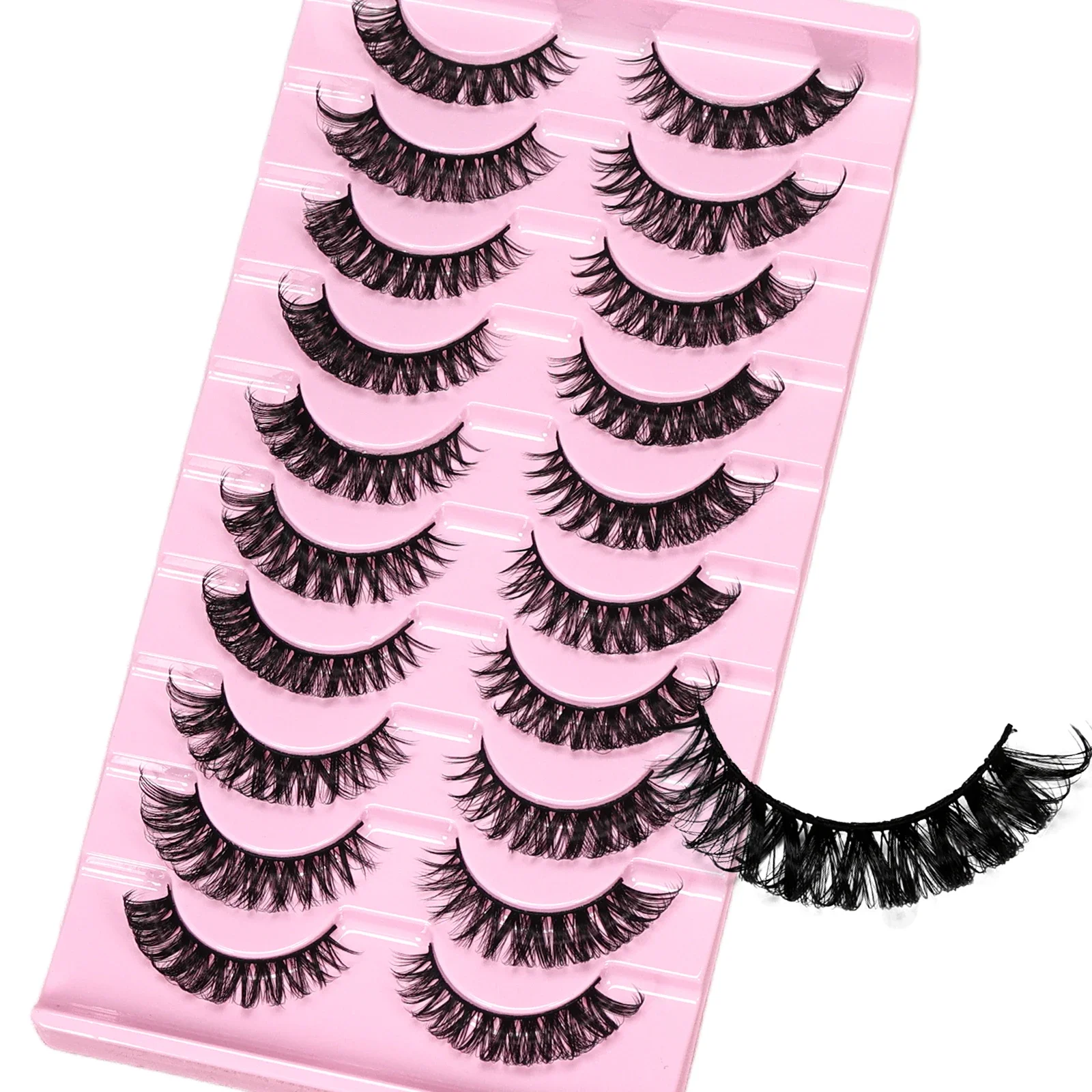 10 Pairs Dramatic Cat Eye D Curl Russian Strip False Eyelashes Fluffy Volume Makeup Lashes