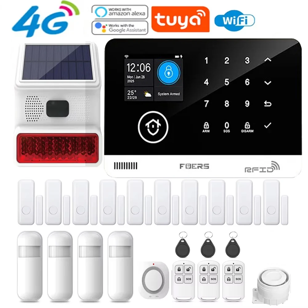 Tuya WiFi Smart GSM Home 4G Security Alarm System - Equipped with Infrared Motion Sensor, Touch Keyboard APP Wireless Control An