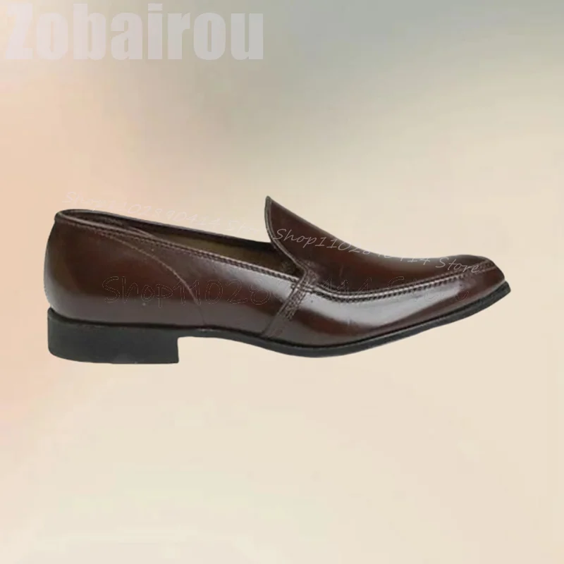 

Brown Sewing Design Pointed Toe Men Loafers Fashion Slip On Men Shoes Luxury Handmade Party Feast Banquet Office Men Dress Shoes