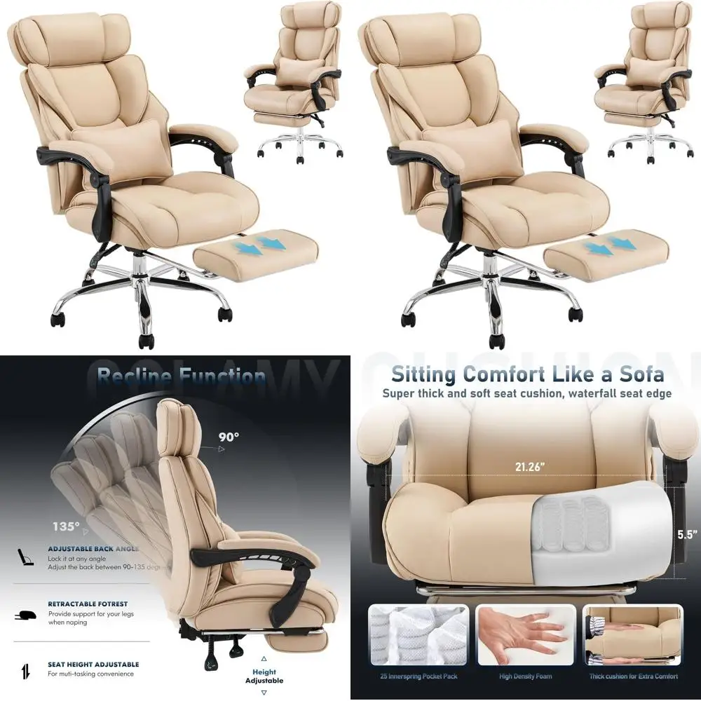 

Эргономичное офисное кресло с высокой спинкой, подставкой для ног, функцией откидывания, поясничной поддержкой и кожаным сиденьем для комфортного использования дома и в офисе