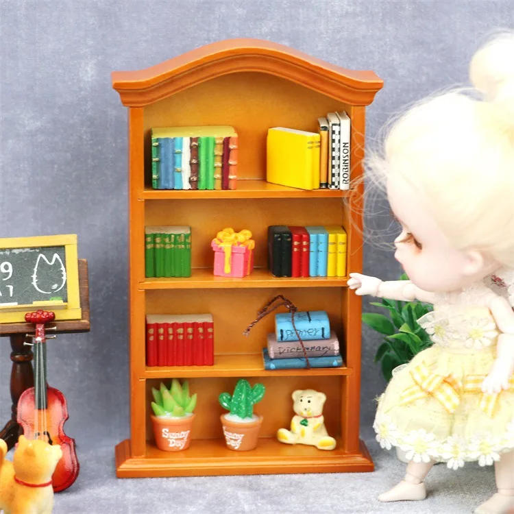 1:12 Dollhouse Miniature Furniture Multifunction Bookcase Study Bookshelf Model Storage Cabinet Decor Toy Doll House Accessories