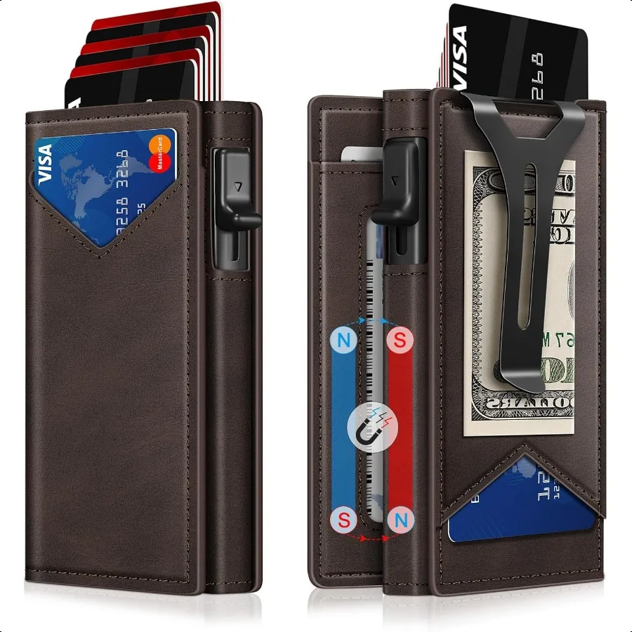 

Wallet for Men RFID Wallet with Money Clip ID Window Minimalist Pop Up Credit Card Case Holder 1012 Cards Bifold Slim Smart Wal