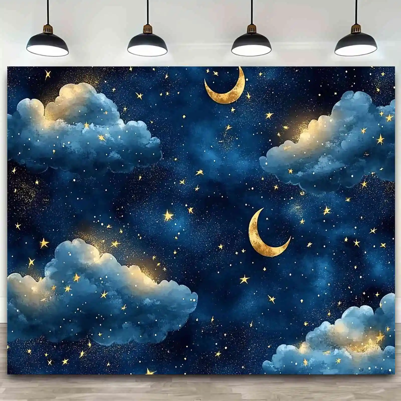 Aesthetic Cosmic Night Sky Tapestry Wall Hanging Galaxy Stars Clouds Moon Celestial Decor Artwork for Bedroom Living Room Space