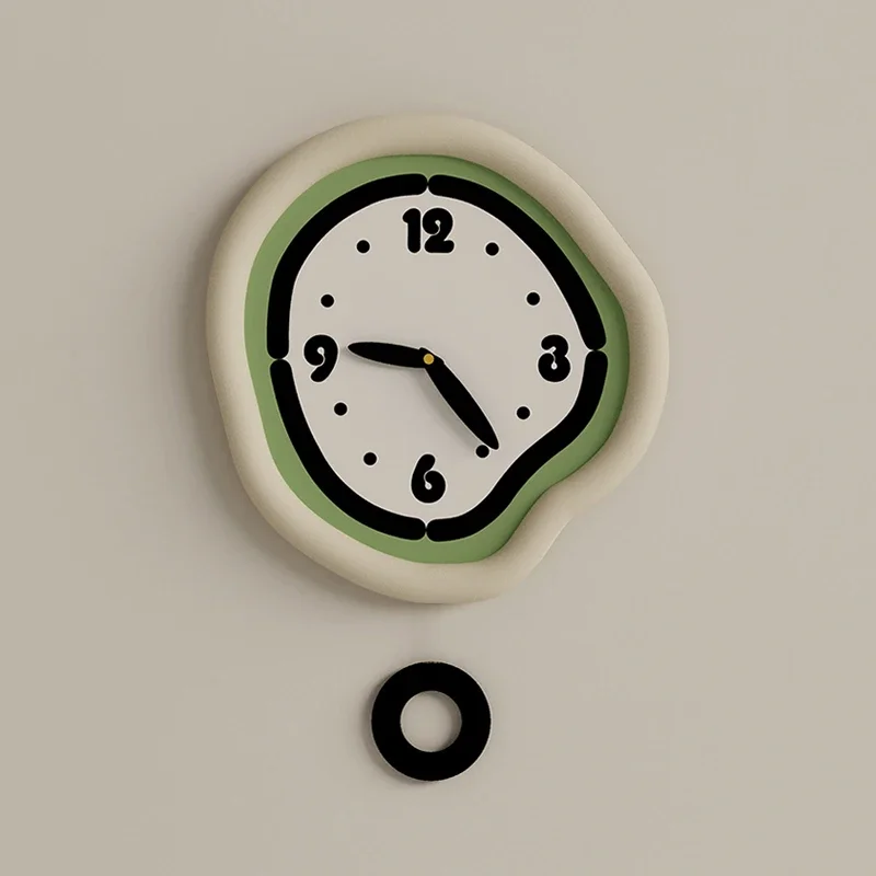 Modern cream-colored wall clock - silent and noiseless pendulum clock decoration, minimalist bedroom wall clock, no need for dri