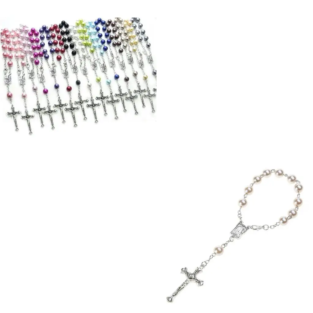  8mm Baptism Rosary Beads Finger Baptism Rosaries First Communion Party Gift