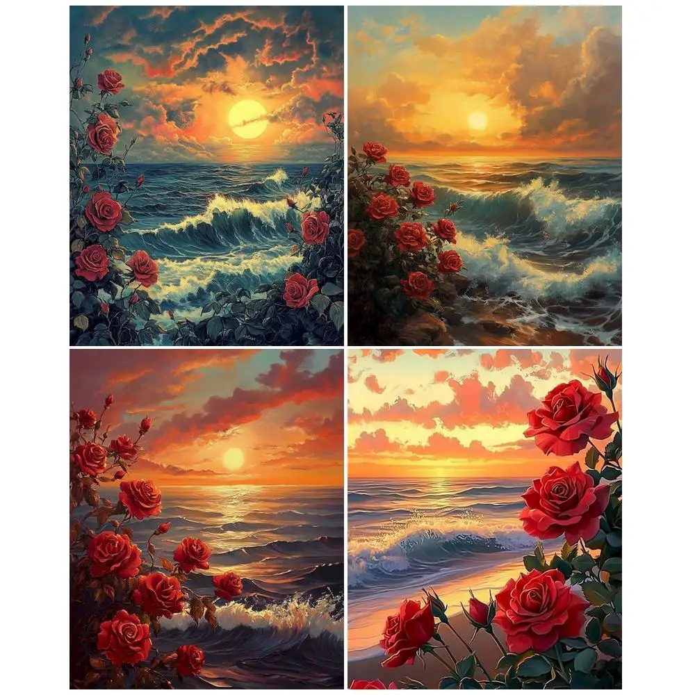 

GATYZTORY Modern Painting By Numbers For Adults Decorative Painting Rose Sea Scene Artcraft Diy Gift Handpainted Home Decor