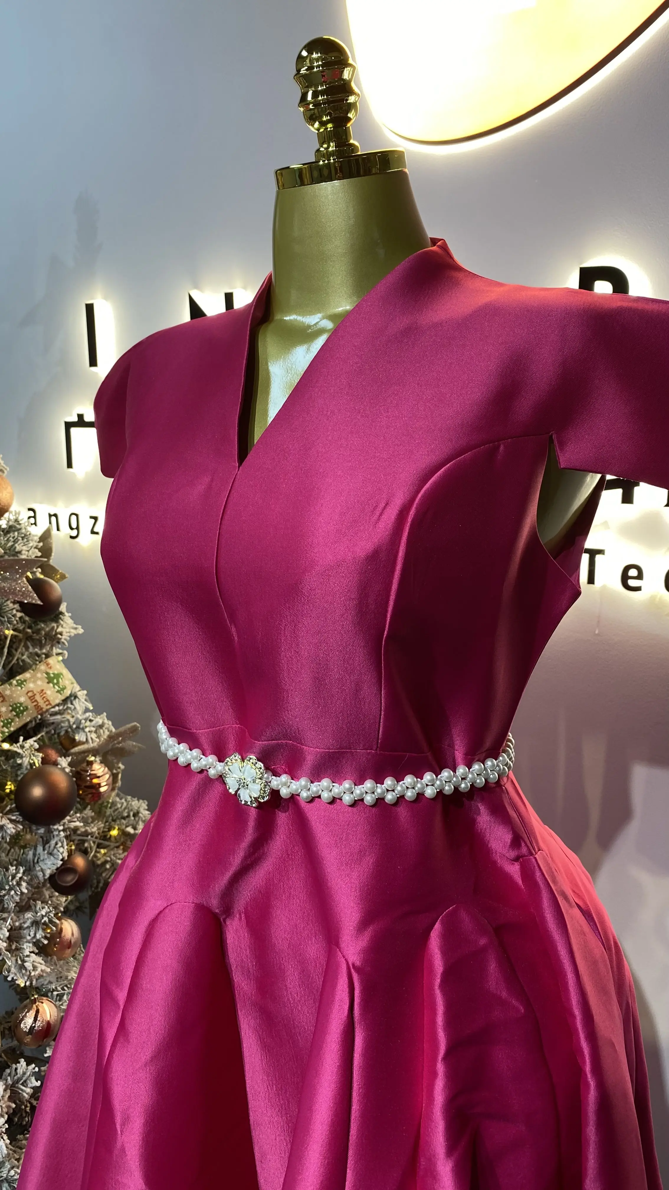 فستان أنيق مصمم حسب الطلب بأكمام مرفرفة ورقبة على شكل حرف V وقصة ضيقة، فستان مأدبة أنيق-GZXX337 #5